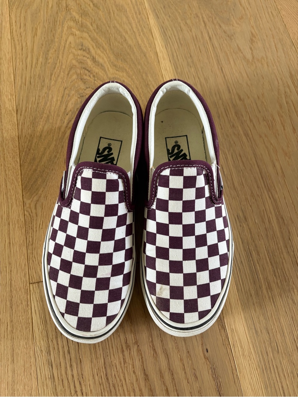 Women’s Vans Classic Slip-On Checkerboard Shoes - Burgundy/White